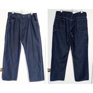 Vintage 70s MONTGOMERY WARD Dark Wash Denim Carpenter Painter Work Jeans 36x30